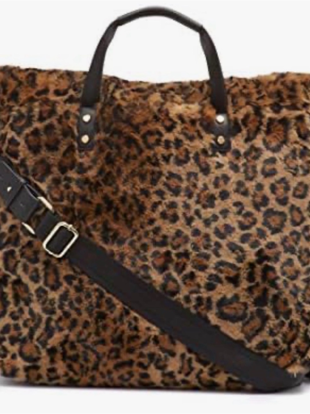 Calvin Klein Leopard Print Faux Fur Tote in Brown and Black